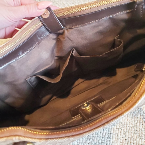 Coach Signature Canvas Tan & Brown Shoulder Bag - Picture 9 of 13